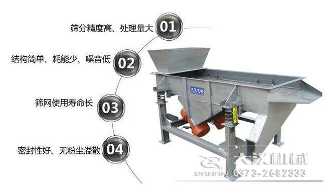 1016型直線振動(dòng)篩特點(diǎn)：1，篩分精度高，處理量大。2，結(jié)構(gòu)簡(jiǎn)單，耗能少，噪音低，3，篩網(wǎng)使用壽命長(zhǎng)，密封性好無(wú)粉塵溢散。