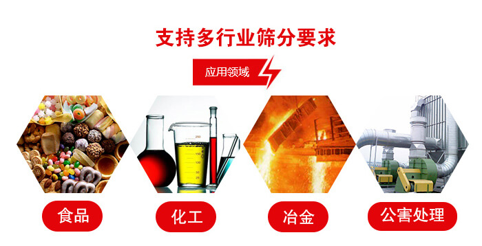 旋振篩適用的行業(yè)：食品行業(yè)，化工行業(yè)，冶金行業(yè)，公害處理等。